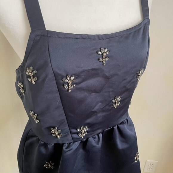 Anthropologie Dhruv Kapoor Beaded Rhinestone Satin Navy Diamante Sleeveless - Picture 3 of 10